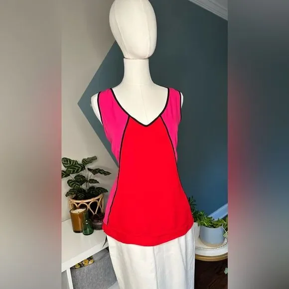 Vintage 90s Y2K Caché Colorblock Tank Top Red Pink Black Piping Women’s Size L - Picture 2 of 11